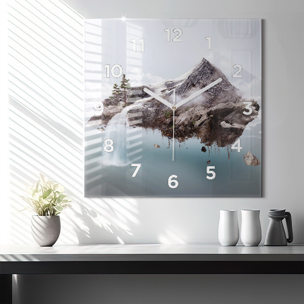 Square wall clock Flying Island and Waterfall