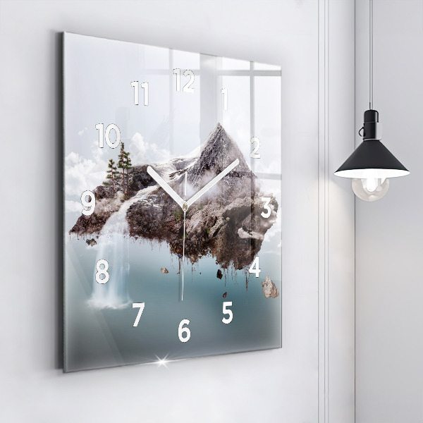 Square wall clock Flying Island and Waterfall
