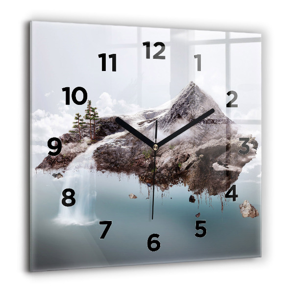 Square wall clock Flying Island and Waterfall