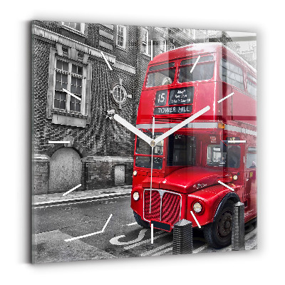 Square wall clock Red double-decker bus