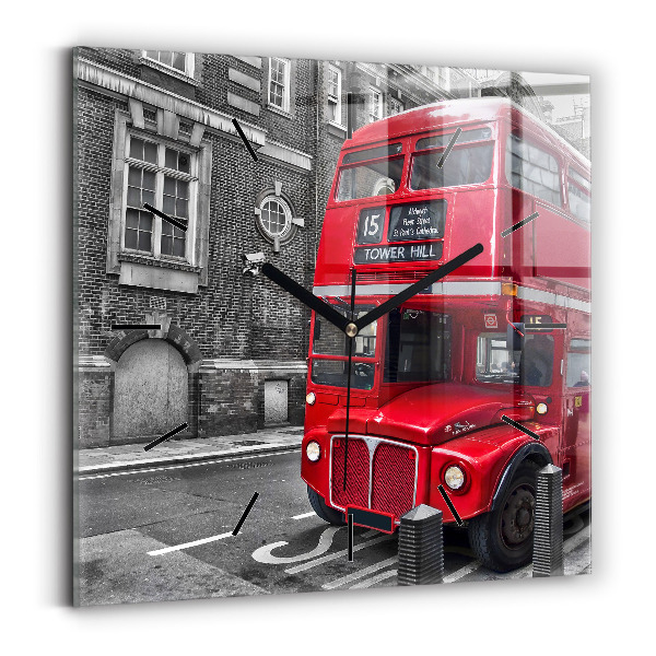 Square wall clock Red double-decker bus