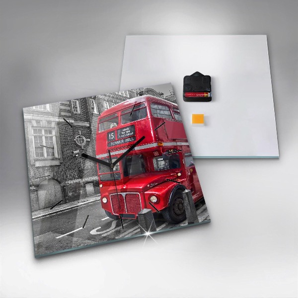 Square wall clock Red double-decker bus