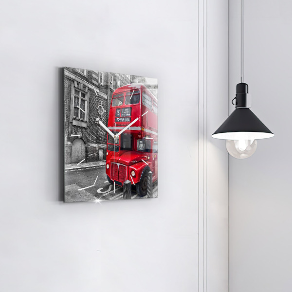 Square wall clock Red double-decker bus