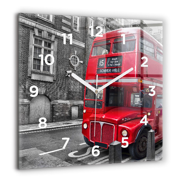 Square wall clock Red double-decker bus
