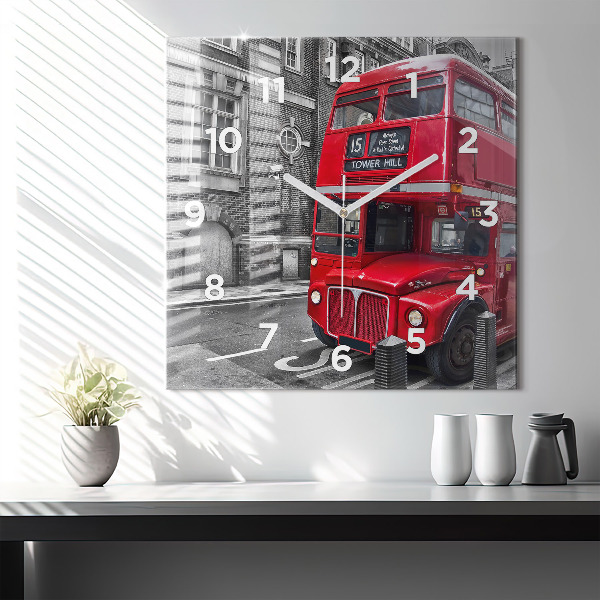 Square wall clock Red double-decker bus