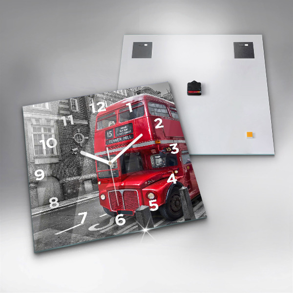 Square wall clock Red double-decker bus