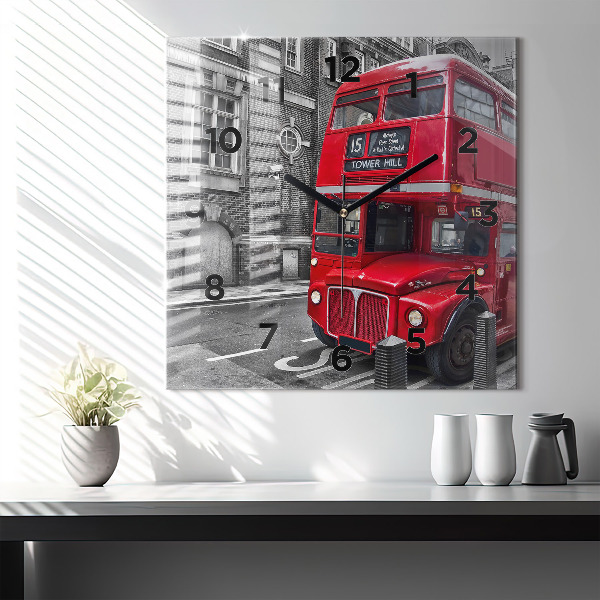 Square wall clock Red double-decker bus
