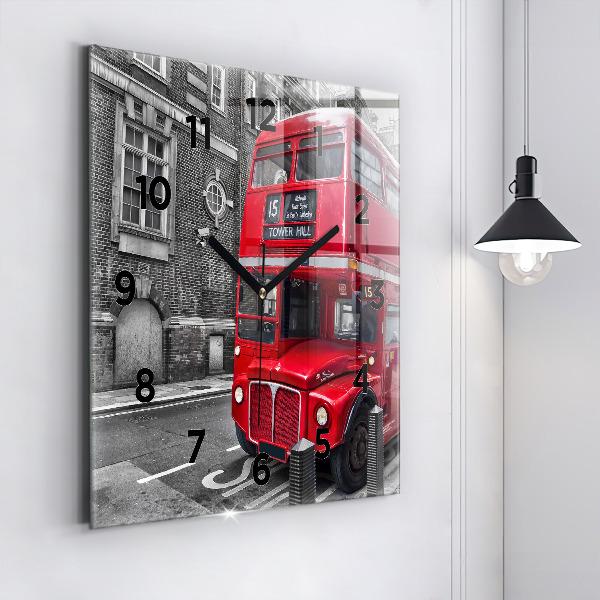Square wall clock Red double-decker bus
