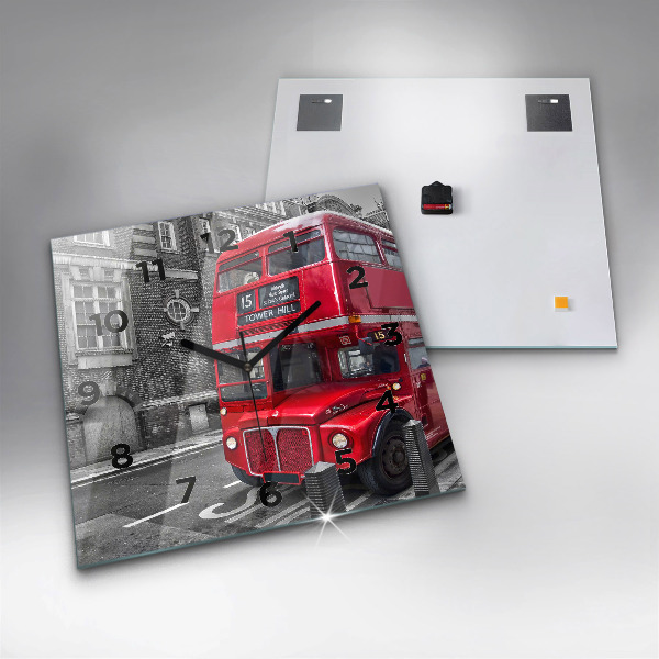 Square wall clock Red double-decker bus