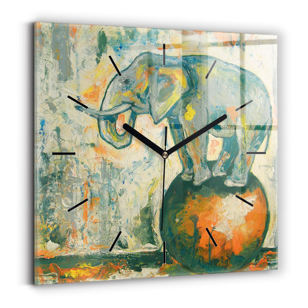 Square wall clock Painted elephant posture