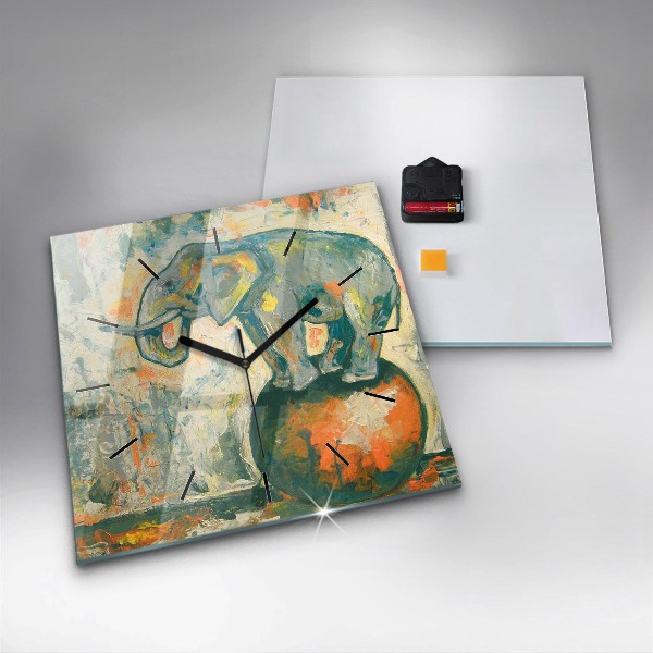 Square wall clock Painted elephant posture