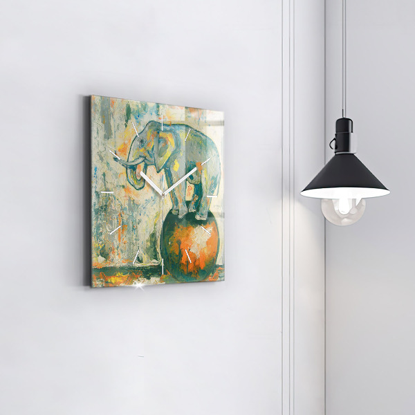 Square wall clock Painted elephant posture