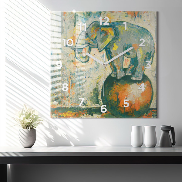 Square wall clock Painted elephant posture