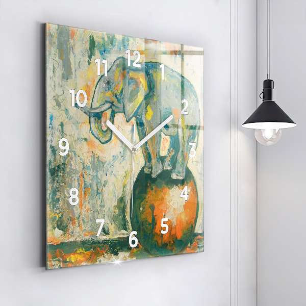 Square wall clock Painted elephant posture