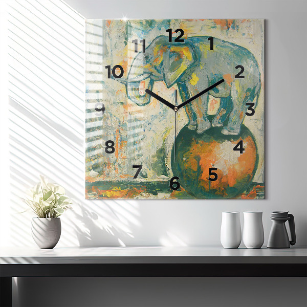 Square wall clock Painted elephant posture