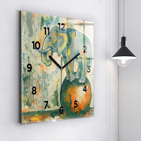 Square wall clock Painted elephant posture