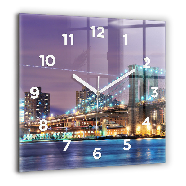 Square wall clock Brooklyn Bridge and East River