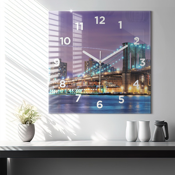 Square wall clock Brooklyn Bridge and East River