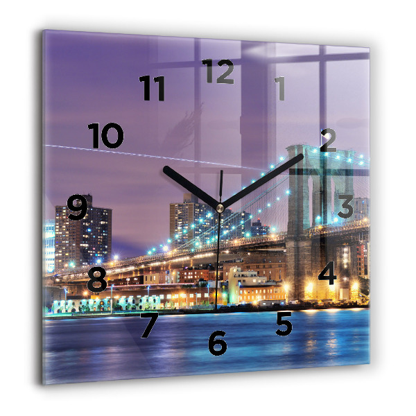 Square wall clock Brooklyn Bridge and East River