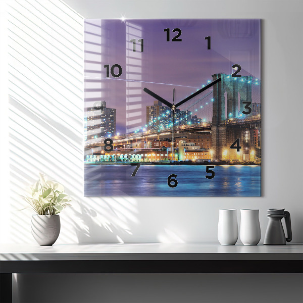Square wall clock Brooklyn Bridge and East River