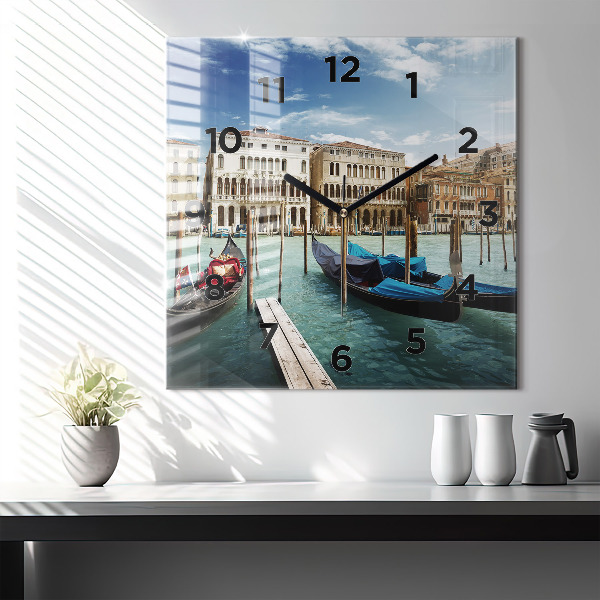 Square wall clock Gondolas Venice Italy