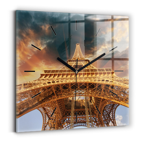 Square wall clock The Eiffel Tower against the clouds
