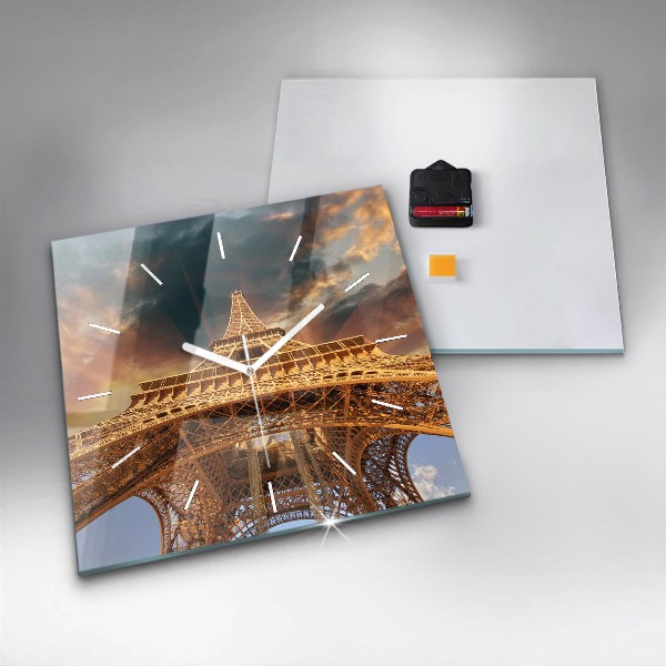 Square wall clock The Eiffel Tower against the clouds