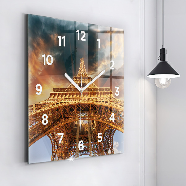 Square wall clock The Eiffel Tower against the clouds