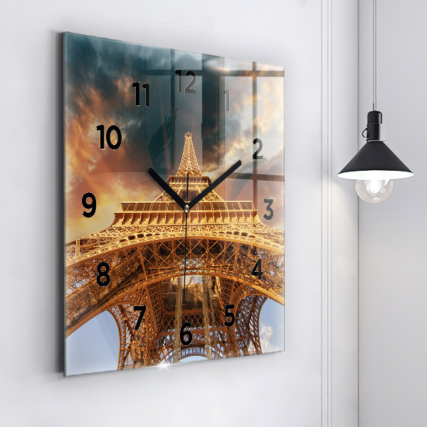 Square wall clock The Eiffel Tower against the clouds