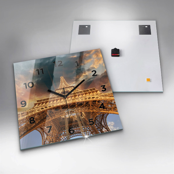 Square wall clock The Eiffel Tower against the clouds