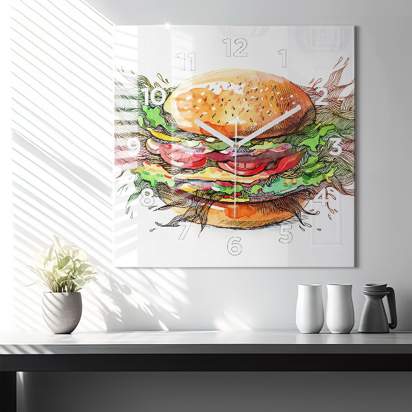 Square wall clock XXL Cheese Burger