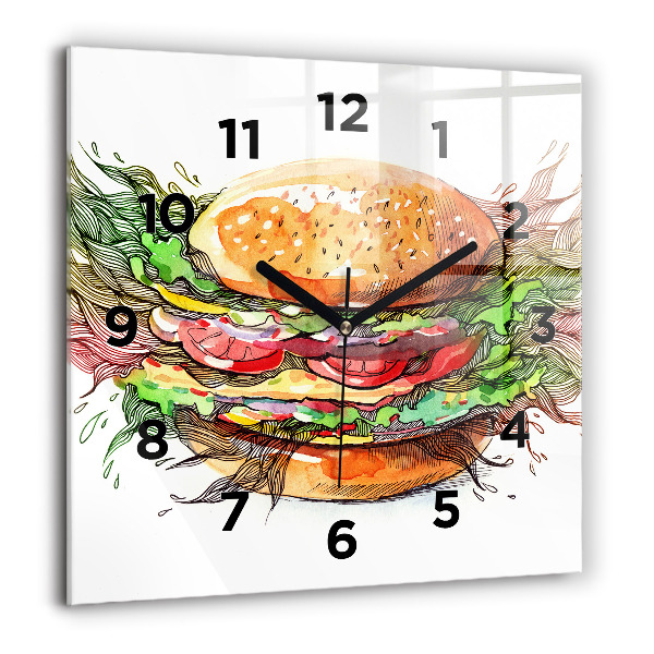 Square wall clock XXL Cheese Burger