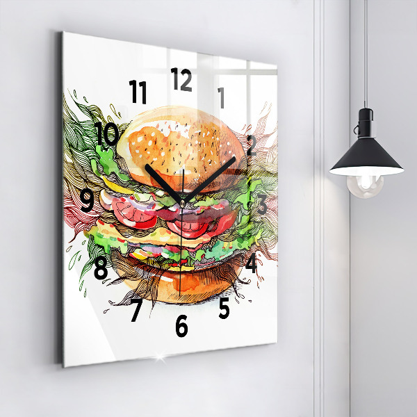Square wall clock XXL Cheese Burger