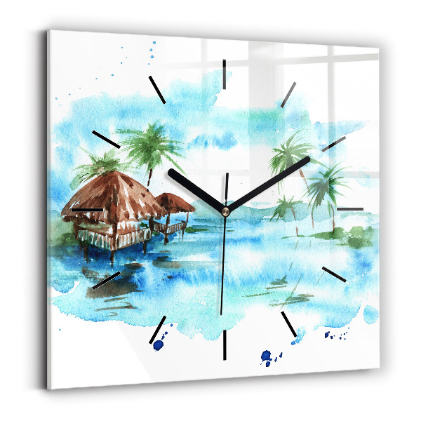 Square wall clock Picture of a deserted island