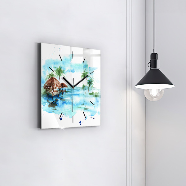 Square wall clock Picture of a deserted island