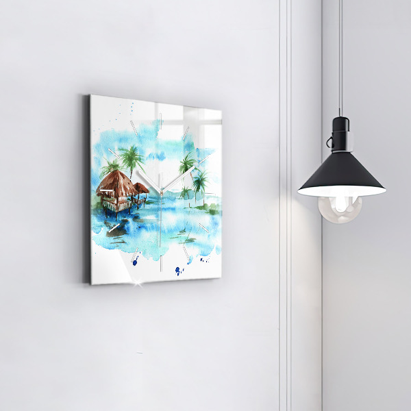 Square wall clock Picture of a deserted island