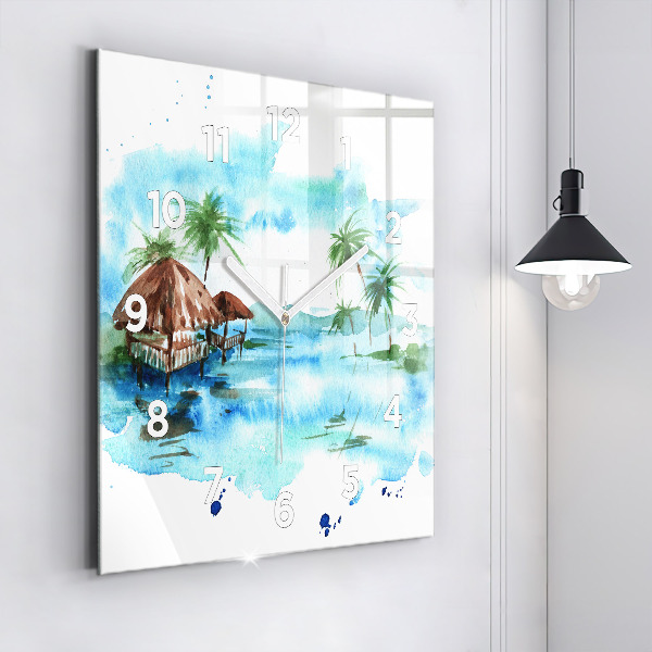 Square wall clock Picture of a deserted island