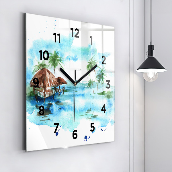 Square wall clock Picture of a deserted island