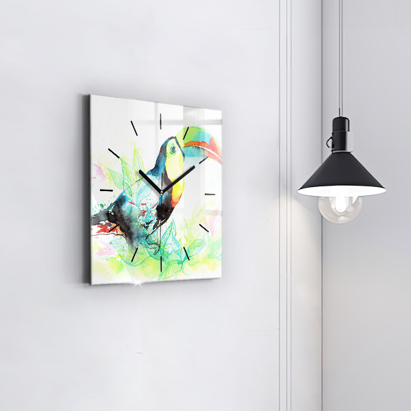 Square wall clock Toucan in the grass
