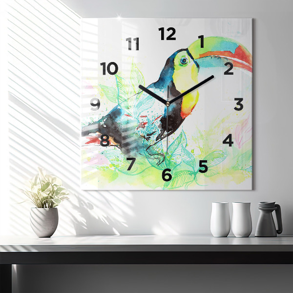 Square wall clock Toucan in the grass