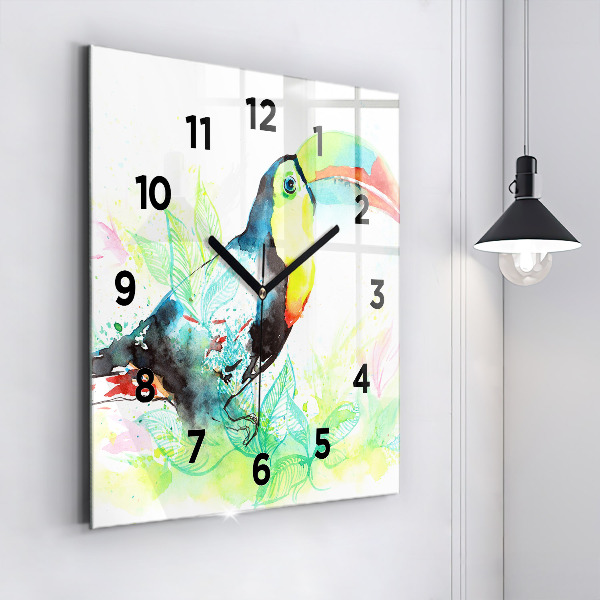 Square wall clock Toucan in the grass
