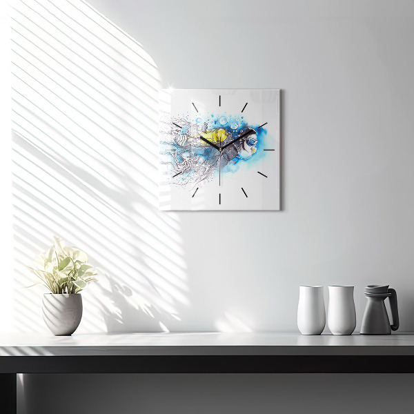 Square wall clock Underwater fish life