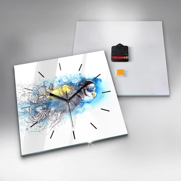 Square wall clock Underwater fish life