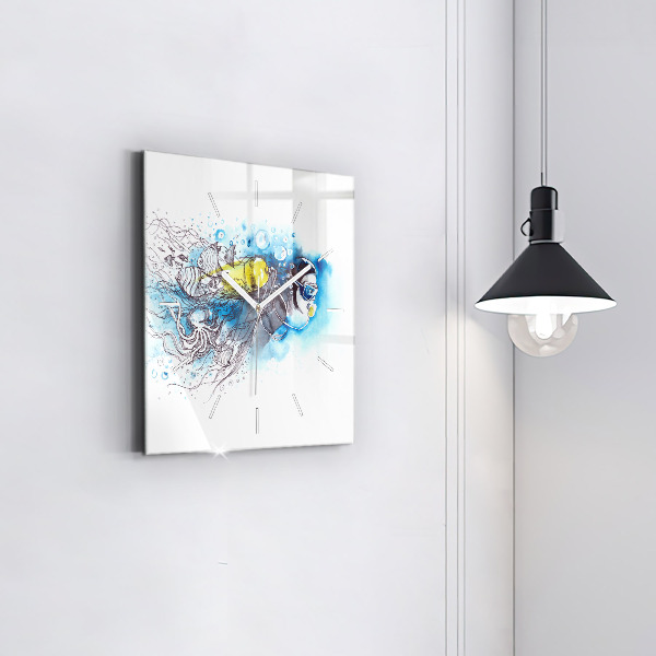 Square wall clock Underwater fish life