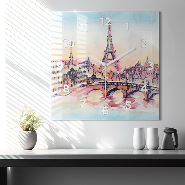 Square wall clock Painted Landscape of Paris