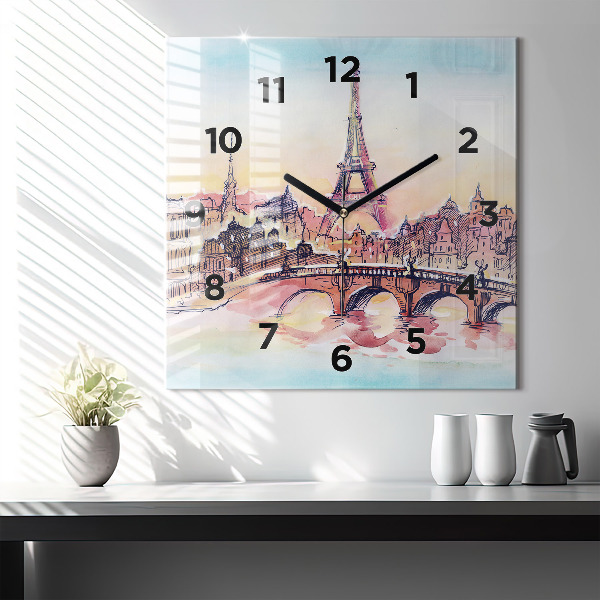 Square wall clock Painted Landscape of Paris