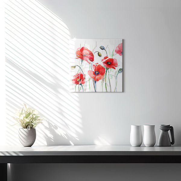 Square wall clock Painted Red Poppies