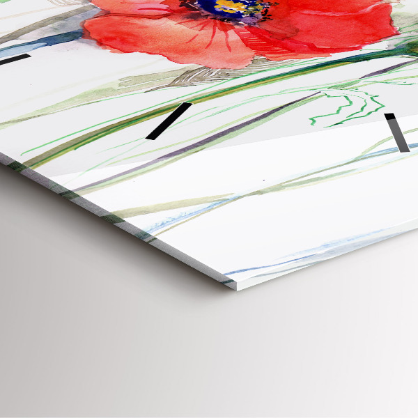 Square wall clock Painted Red Poppies