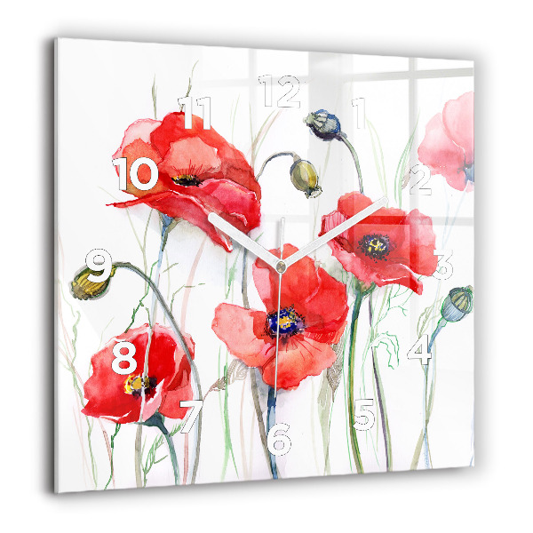 Square wall clock Painted Red Poppies