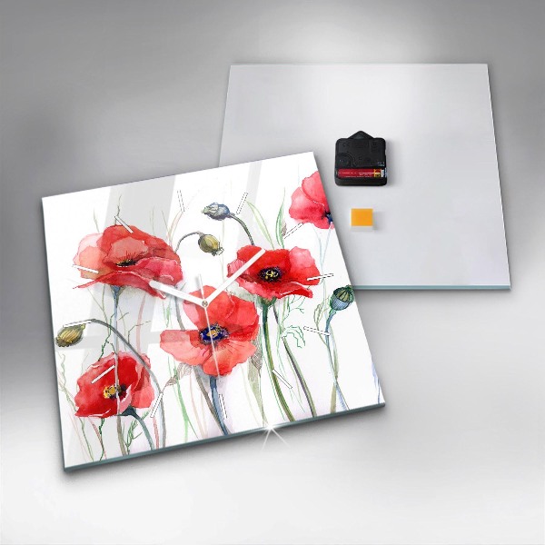 Square wall clock Painted Red Poppies
